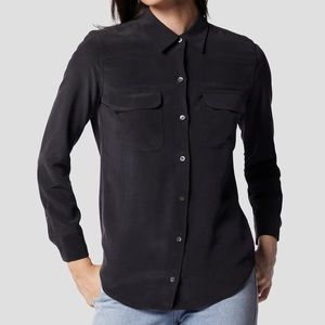 Equipment Slim Signature Washed Silk Button Up Blouse in Black